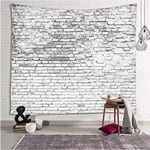 Grey & White Faux Brick Wall Tapestry